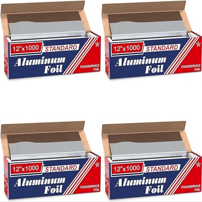 12"x1000 Aluminum Foil Roll | Ideal for Grilling, Baking, & Food Storage | Durable, Versatile for Home & Professional Use | Premium Quality, Commercial Grade, w/Easy Tear Dispenser Box (Pack of 4)