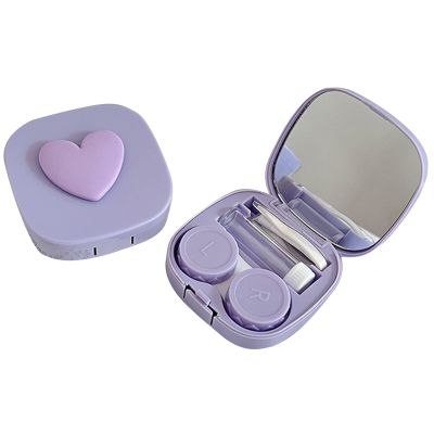 YS0911 Cute Contact Lens Case(Square And Heart) For Travel & Home Colorful Heart Lenses Remover Tool Kit With Contact Lens Box Storage Machine, Purple