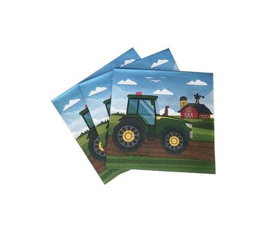 40Pcs Tractor Farm Dessert Napkins Car Locomotive Lunch Dinner Tableware Disposable Paper Napkin Set for Train Railway Birthday Baby Shower Party Supplies Decoration(6.5in)