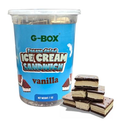G-BOX Freeze Dried Ice Cream Sandwiches (Vanilla, 7 OZ) | Freeze Dried Backpacking & Camping Food, NASA Space Dessert, Perfect for Camping, Outdoor, Party - Air-tight Sealed in a Deli Container