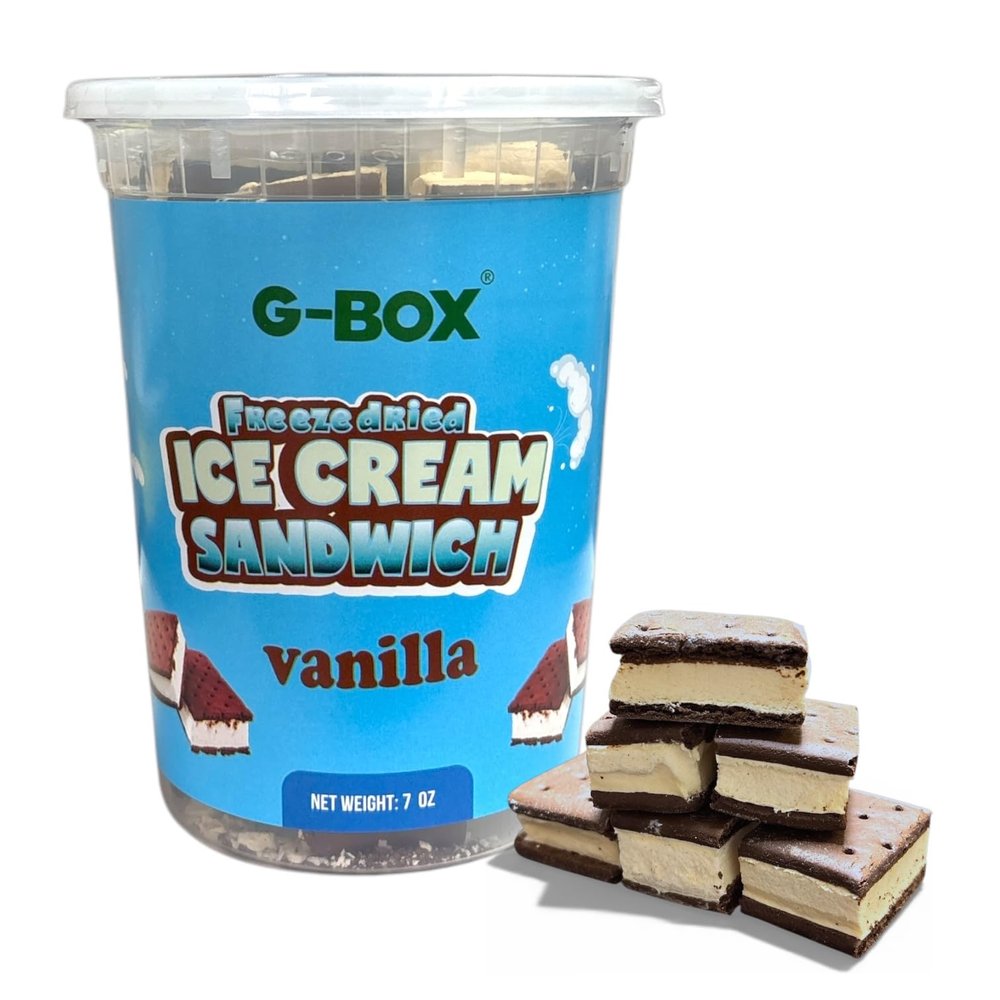 G-BOX Freeze Dried Ice Cream Sandwiches (Vanilla, 7 OZ) | Freeze Dried Backpacking & Camping Food, NASA Space Dessert, Perfect for Camping, Outdoor, Party - Air-tight Sealed in a Deli Container