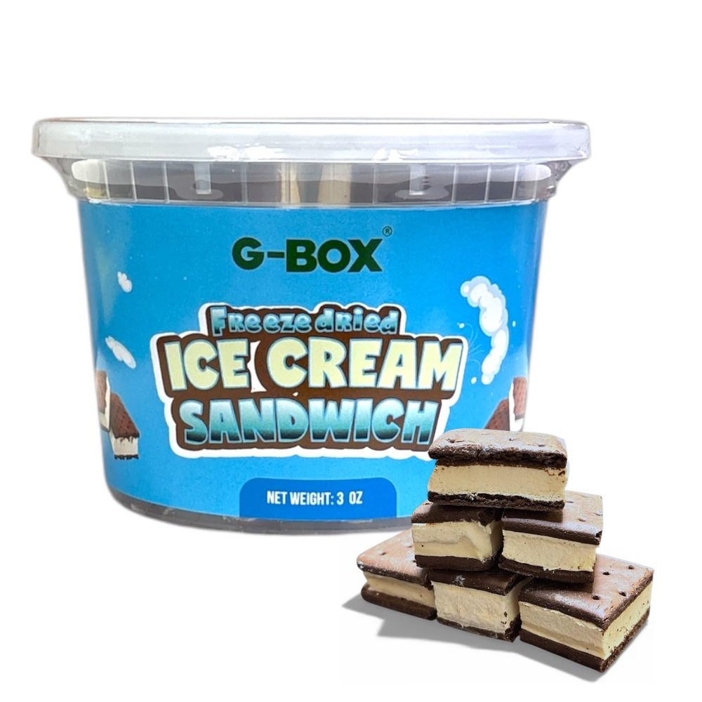 G-BOX Freeze Dried Ice Cream Sandwiches (Vanilla, 3 OZ) | Freeze Dried Camping Food, NASA Space Dessert, Halloween Candy, Perfect for Camping, Outdoor, Party - Air-tight Sealed in a Deli Container