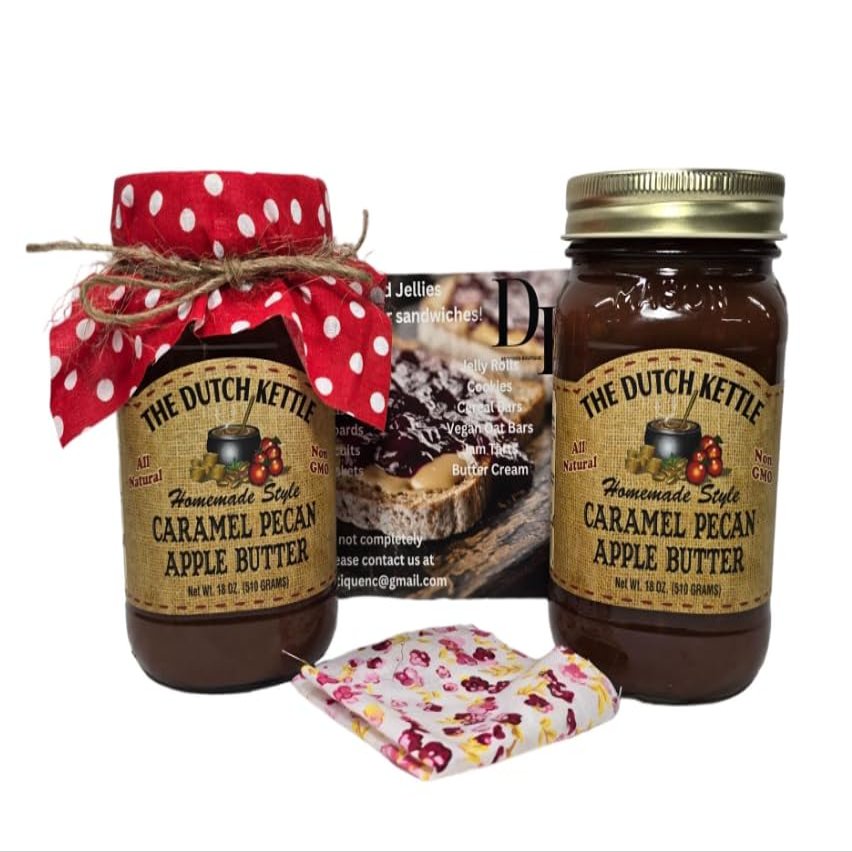 Amish Homemade Style Caramel Pecan Apple Butter 2/18 Oz Jars with Jar Toppers
