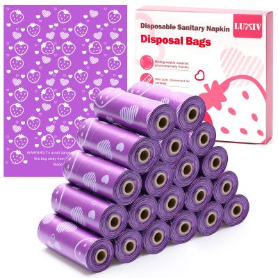 300P Sanitary Napkin Disposal Bags, Luxiv Disposable Sanitary Bags Rolls Personal Care Disposal Bag for Diapers, Tampons, Pad Period Bag Disposal Feminine Hygiene Products Bags with Scent (Purple)