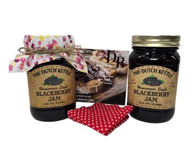 Amish Homestyle Blackberry Seeded Jam 2/19 Oz Jars with Fabric Toppers