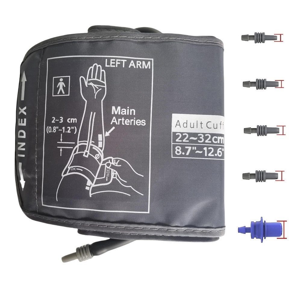Medium Easy Wrap Blood Pressure Cuff for Thin and Small Arm,Compatible with Omron 8.7~12.6 Inches (22~32) CM Adult BP Replacement Cuff, Adult Cuff Only -5 Connectors (Medium+ 5 Connectors)