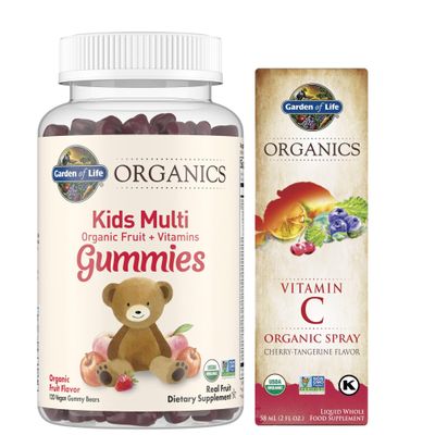Garden of Life Organics Kids 120 Fruit Gummy Vitamins and Organics Vitamin C Spray for Kids & Adults, 2 fl oz