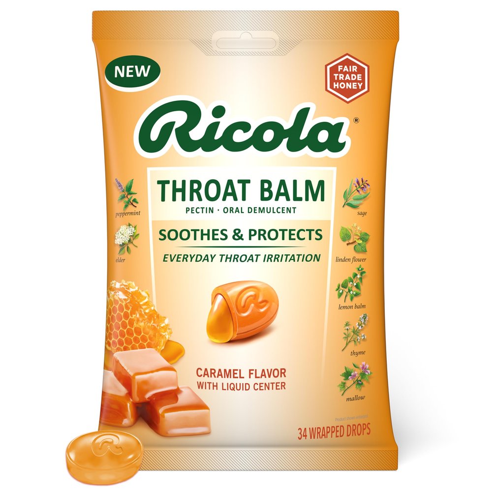 Chloraseptic Max Strength Wild Berries Sore Throat Spray, 4 fl oz & Ricola Caramel Throat Drops with Liquid Center, 34 Count