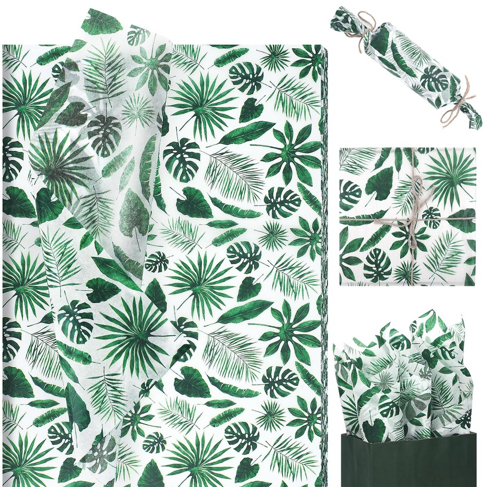 100 Sheets Tropical Leaves Tissue Paper, 20x14 Hawaiian Palm Leaves Wrapping Paper for Summer Hawaiian Birthday Gift Wrapping Party Supplies