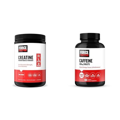 Force Factor Creatine Powder 60 Servings and Caffeine Tablets 100 Tablets - Creatine for Muscle Gain and Caffeine for Energy
