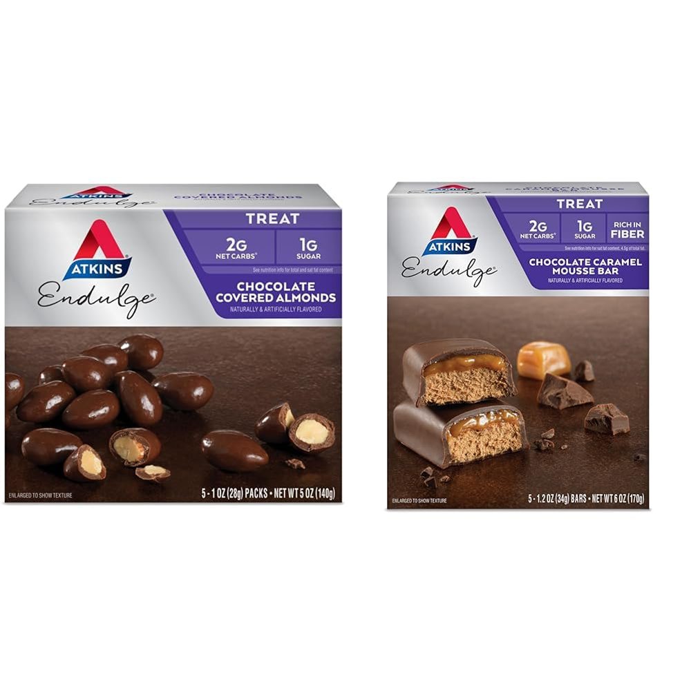 Atkins Endulge Chocolate Almonds, 5 Ct & Chocolate Caramel Bars, 5 Ct