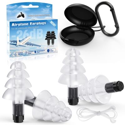 Ear Plugs for Airplane Pressure Relief, 2 Pairs Adults Soft Silicone Reusable Airplane Earplugs 26dB, with Silicone Connector Cord, Travel Essentials for Flying, Ear Protection Earplugs for Plane