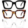 REAVEE 3 Pack Oprah Style Oversized Reading Glasses for Women Men, Blue Light Blocking Computer Thick Frame stylish Square Readers with Spring Hinge((Black/Tortoise/Clear, 3.5) view 1