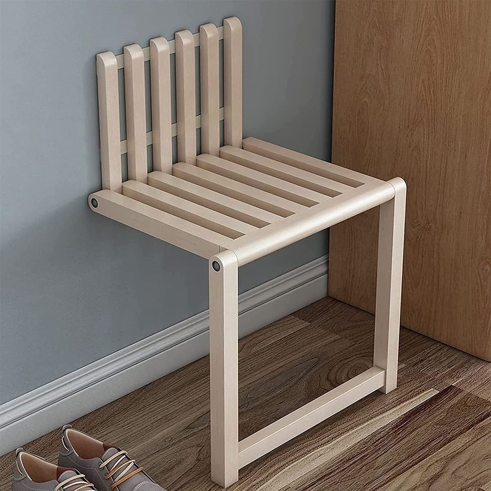 YOODODO Wall Mounted Folding Chair, for Entryway Hall Kitchen Bathroom Shower Seats Invisible Fold Up Shower Stool Shower Chair (Color : Log Color, Size : 32 * 26cm)