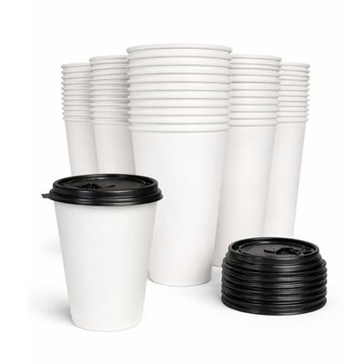 Kitchsy Compostable Biodegradable Paper Cups with Black Dome Lids - Eco-Friendly & Disposable: Pack of 150 - Perfect for Parties, Events, and Office Use (10 oz)