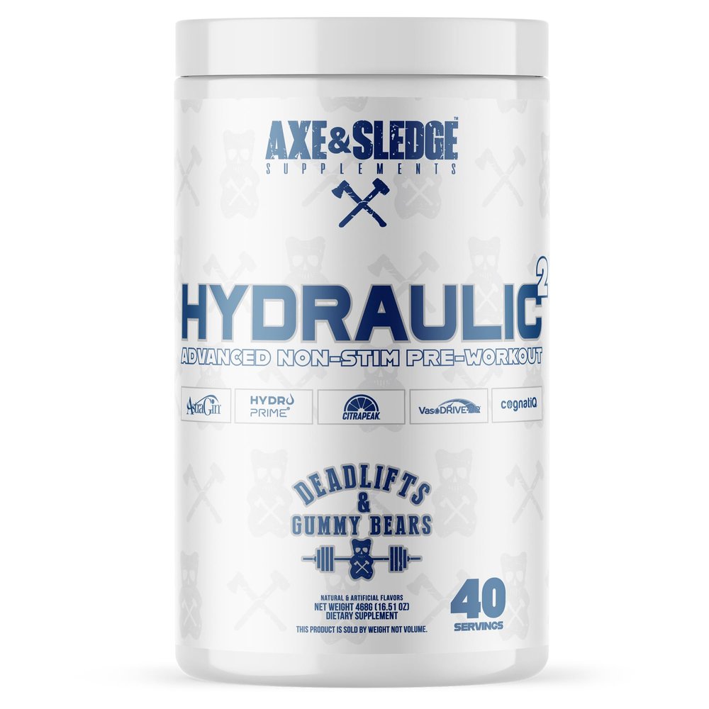 Axe & Sledge Hydraulic Stim-Free Pre-Workout Powder for Men & Women | Performance, Stamina, Focus, Pumps | L-Citrulline, Beta Alanine, Creatine, Caffeine-Free, Deadlifts & Gummy Bears