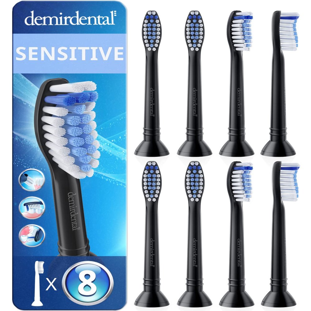 Toothbrush Heads Sensitive Compatible with Philips Sonicare Toothbrush Heads - Soft Replacement Heads for Sensitive Gums and Teeth - Gentle Brush Heads - Black - Replaces HX6058b - 8 Pack