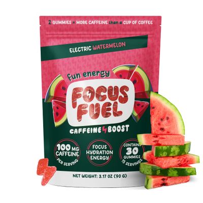 FocusFuel Energy Chews  Watermelon Flavor (15 Servings)  100mg Caffeine + L-Theanine + B12, Magnesium  All-Natural Energy Boost  No Crash or Jitters