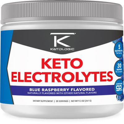 Ketologic Keto Electrolyte Powder (Blue Raspberry) 30 Servings - Sugar-Free Hydration Drink Mix with goBHB Complex