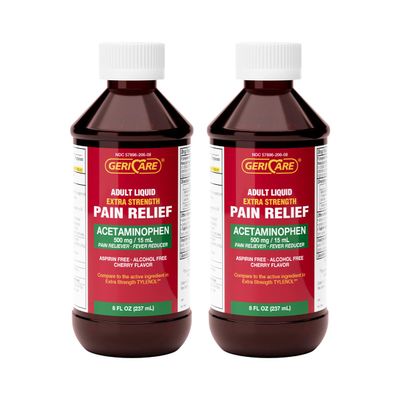 GeriCare Extra Strength Acetaminophen 500 mg Adult Liquid Pain Relief, Fever Reducer, 8 FL OZ (Pack of 2)