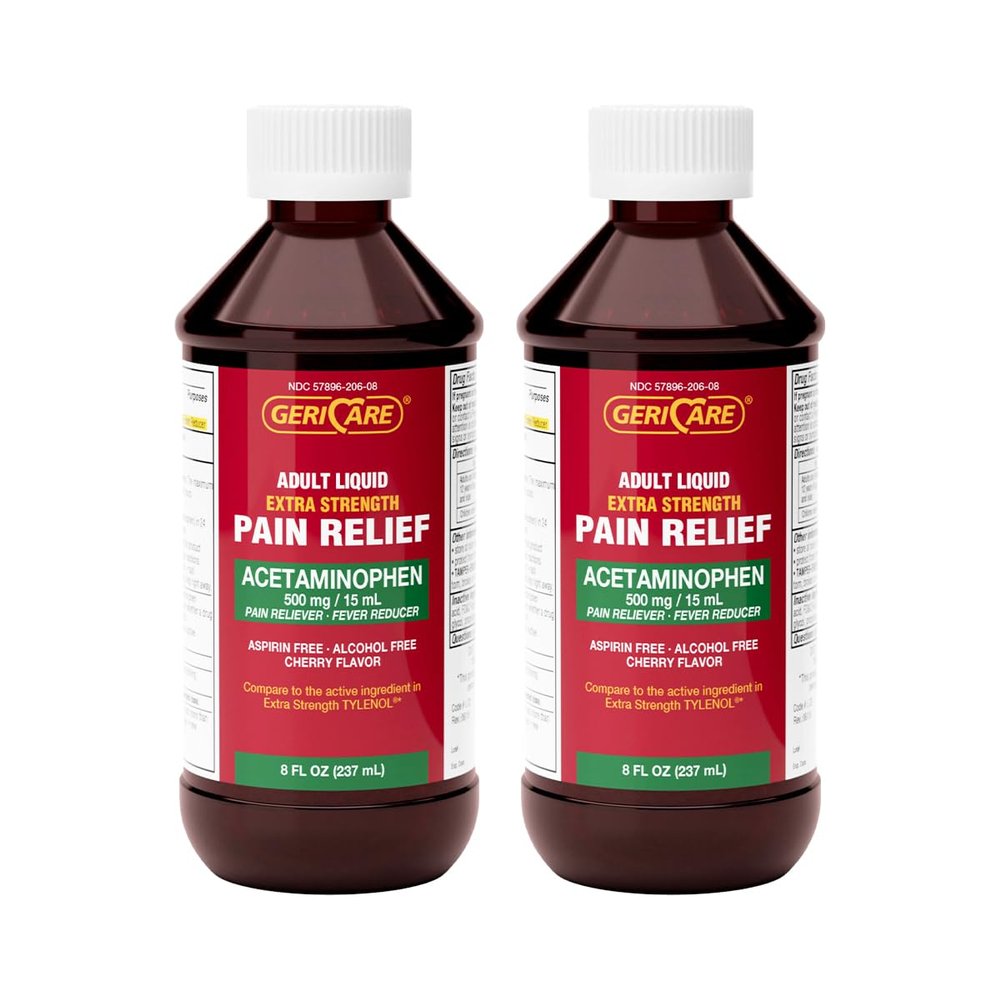 GeriCare Extra Strength Acetaminophen 500 mg Adult Liquid Pain Relief, Fever Reducer, 8 FL OZ (Pack of 2)