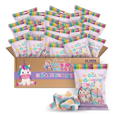 Sophiepops & Gumdrops Magical Marshmallow Twists, Unicorn Candy, Rainbow Marshmallows for Easter or Any Party, Non-Fat, Nut and Gluten Free, 3.53 oz, 24 Pack