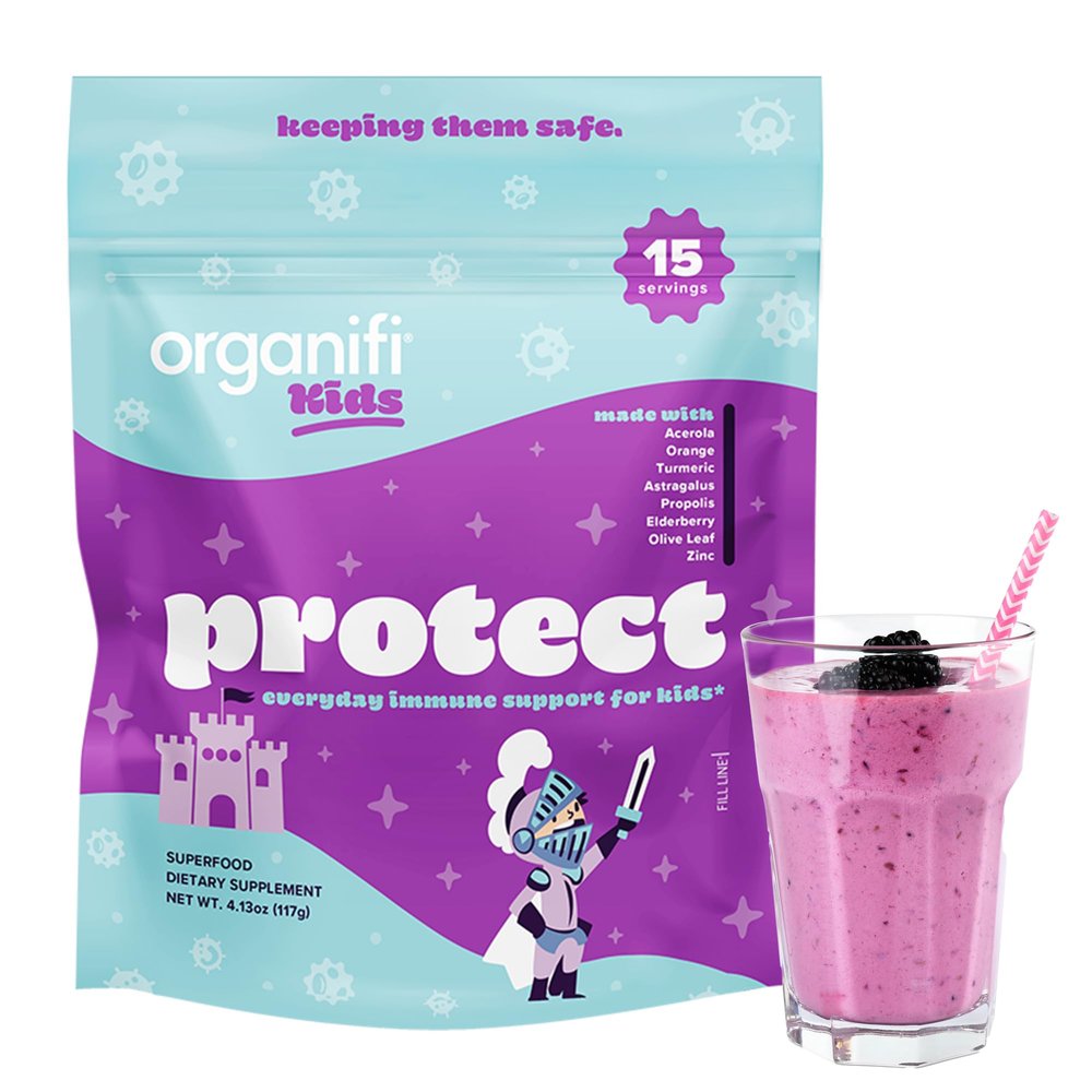 Organifi Kids: Protect - Everyday Immune Support for Kids with Elderberry, Acerola Cherry and Zinc - Berry Flavored Immunity Powder - Plant-Based, Vegan, and No Gluten, Dairy or Soy - 15 Servings