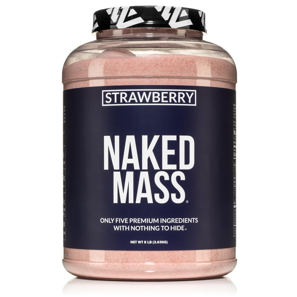 NAKED Strawberry Mass - 1,500 Calories, 50G Protein, Nothing Artificial. Strawberry Weight Gainer Protein Powder - 8lb Bulk, GMO Free, Gluten Free & Soy Free