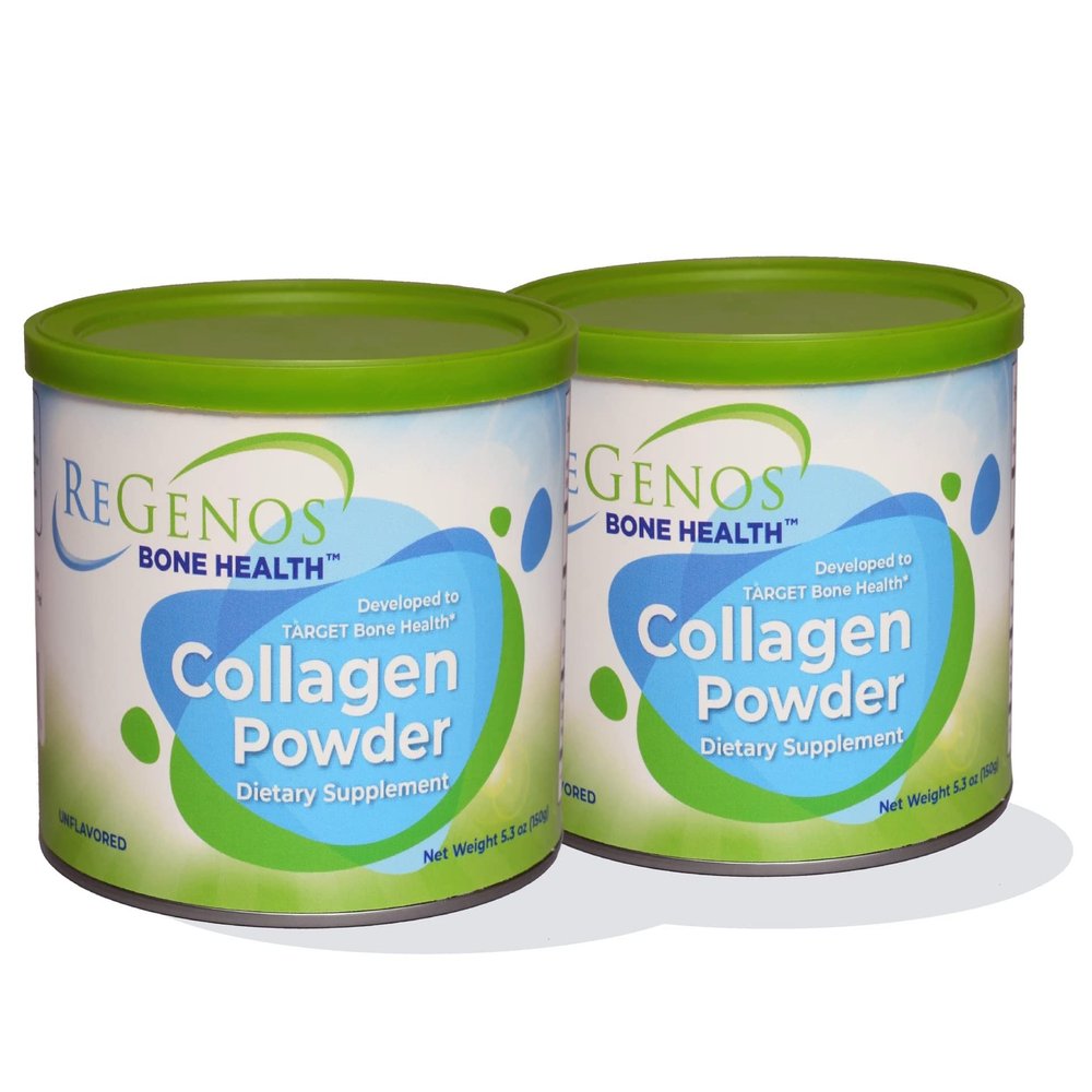 ReGenos Bone Health Collagen, Bioactive Hydrolyzed Collagen Peptides Powder Supplement, FORTIBONE, Unflavored, Type I and III, Gluten Free, Kosher, 60 Day Supply (2 Pack)