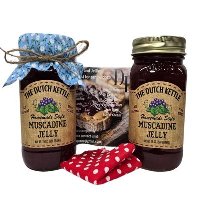 Amish Homemade Style Muscadine Jelly 2/19 Oz Jars with Fabric Toppers