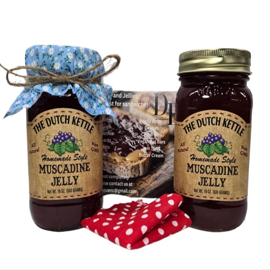 Amish Homemade Style Muscadine Jelly 2/19 Oz Jars with Fabric Toppers