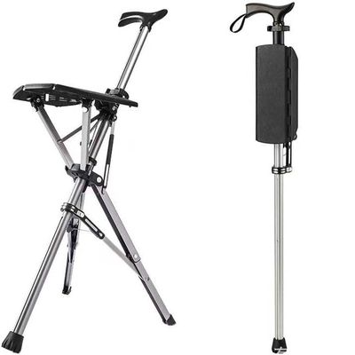 Haocloud Folding Cane Seat Set, Portable Cane Stool, Convenient Folding Cane Chair Seat, Aluminium Cane, 3 Legs Height Adjustable, Unisex Suitable for Elderly People, gaoyun-1001