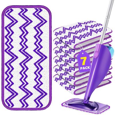 7 Pack Reusable Mop Pads Compatible with Swiffer Wet Jet- Thick Wet Pads Refills Microfiber Washable Dry Mopping Cloths for Swiffer Wetjet 12" Spray Mop Wood Floor Cleaning