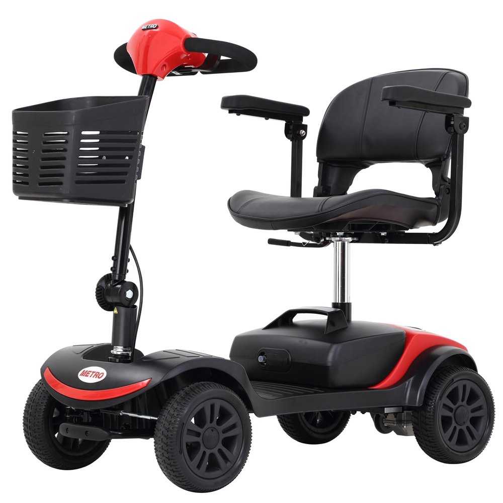 Folding Mobility Scooter for Seniors 4 Wheel Scooter for Adults Electric Medical Scooter Compact for Foldable in Boot Trunk for Traveling with Seniors (LITE Red)