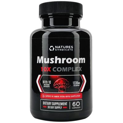 Natures Syndicate Mushroom Complex Supplement - Natural Brain Nootropic for Cognitive Wellness, Clarity, Focus, Memory & Immune System Support, 10 Mushroom Cordyceps, Reishi, Lions Mane, Turkey Tail