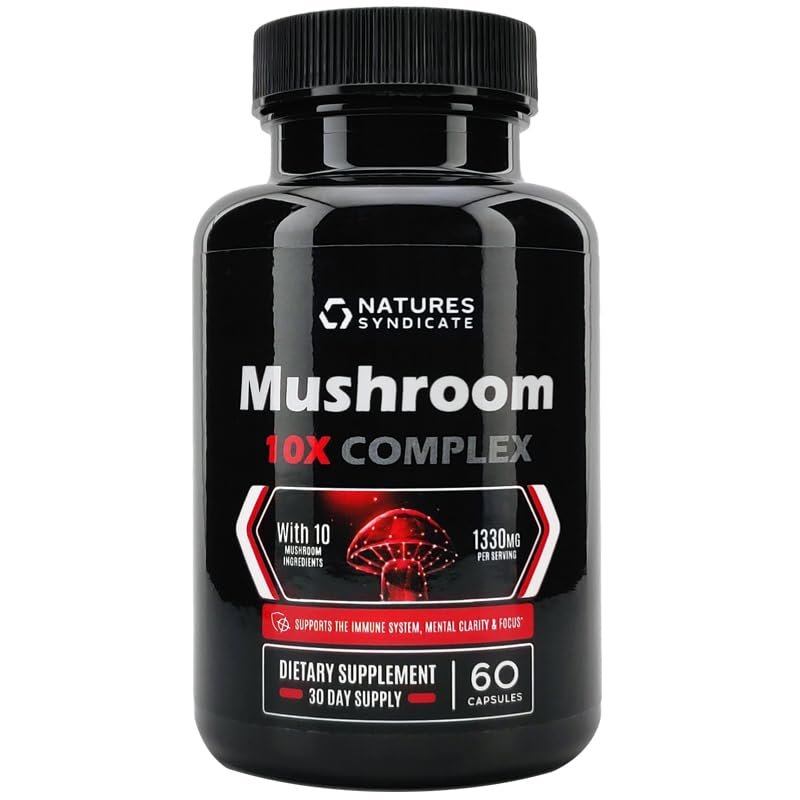Natures Syndicate Mushroom Complex Supplement - Natural Brain Nootropic for Cognitive Wellness, Clarity, Focus, Memory & Immune System Support, 10 Mushroom Cordyceps, Reishi, Lions Mane, Turkey Tail