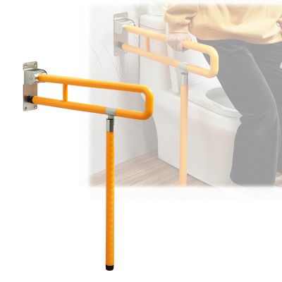 Flip Up Grab Bars, Handicap Stainless Steel Toilet Handrails 23.6 Inch Wall Mounted Bathroom Safety Support with Leg Flouresent for Elderly Seniors