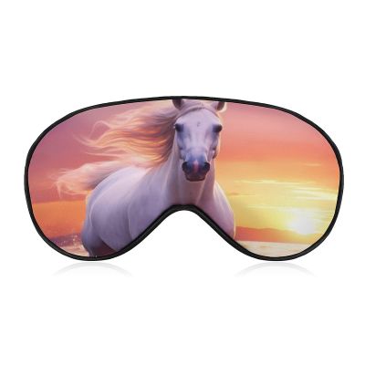 White Horse Sleep Mask Cute Eye Shade Travel Eyemask with Adjustable Strap for Sleeping