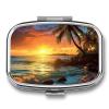 Pill Box Square Pill Case for Purse & Pocket Portable Mini Sunset Beach Pill Organizer with 2 Compartment Cute Pill Container Holder Travel Pillbox to Hold Vitamins Medication Fish Oil view 1