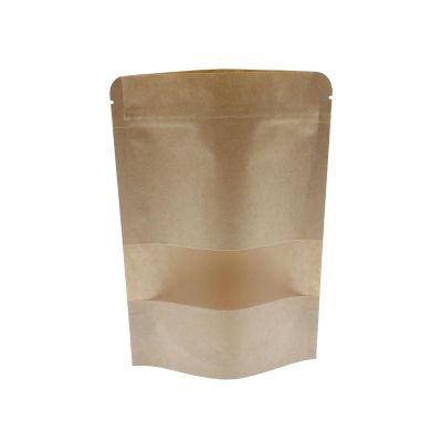 Kraft Paper Zipper Pouches,ULIFESTAR Kraft Stand Up Zip Lock Pouch Bags,100PCS Resealable Bag with Transparent Window and Tear Notch Resealable Bag for Small Business HomeUse,6.3"*9"(16 * 23cm+4cm)