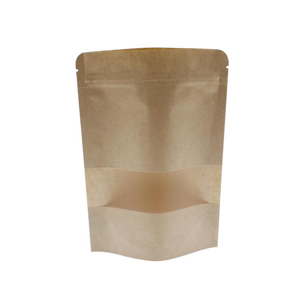 Kraft Paper Zipper Pouches,ULIFESTAR Kraft Stand Up Zip Lock Pouch Bags,100PCS Resealable Bag with Transparent Window and Tear Notch Resealable Bag for Small Business HomeUse,6.3"*9"(16 * 23cm+4cm)