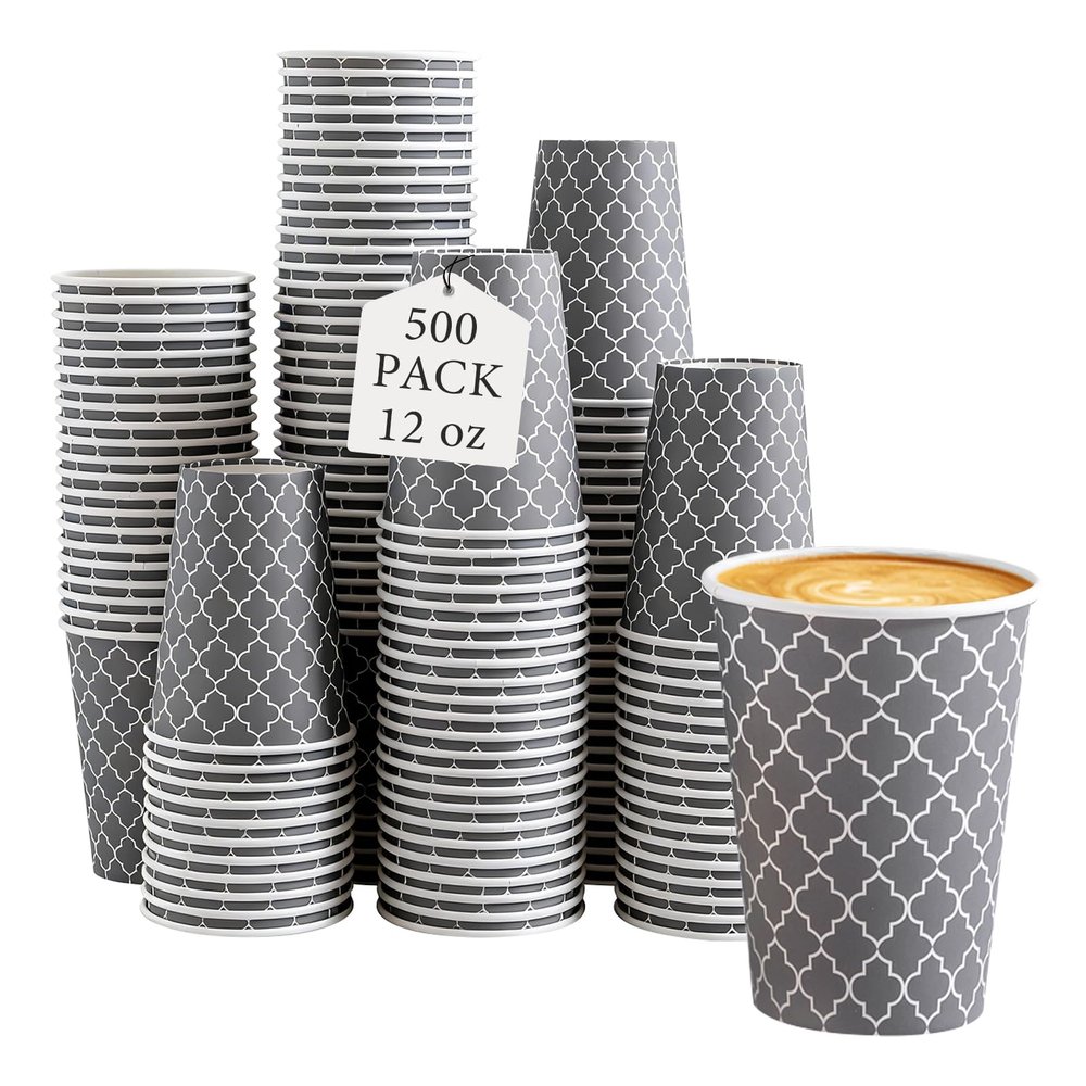 Lamosi Coffee Cups 12OZ 500 Pack, Disposable Coffee Cup, Disposable Cups,12 oz Hot Cups,12 oz Paper Insulated Cup for Cold Hot Drinks (No Lids)