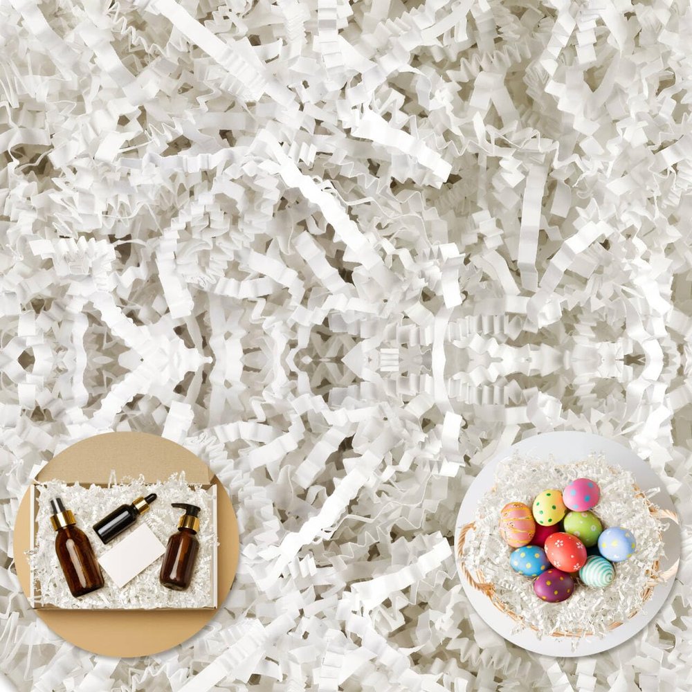 Darfukei Crinkle Paper Filler, Valentine's Day 1/2LB(8 oz) Shredded Paper For Gift Baskets, White bridesmaid proposal gifts, Crinkle Cut Paper Shred For Birthdays, Weddings,Boxes Bags, Basket Filler, Anniversaries, Gift Wrapping