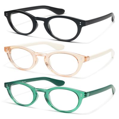 AMOMOMA 3 Pack Classic Round Reading Glasses for Women Men,Retro Blue Light Computer Reader Frame AM6142 C1+C2+C4 2.5X