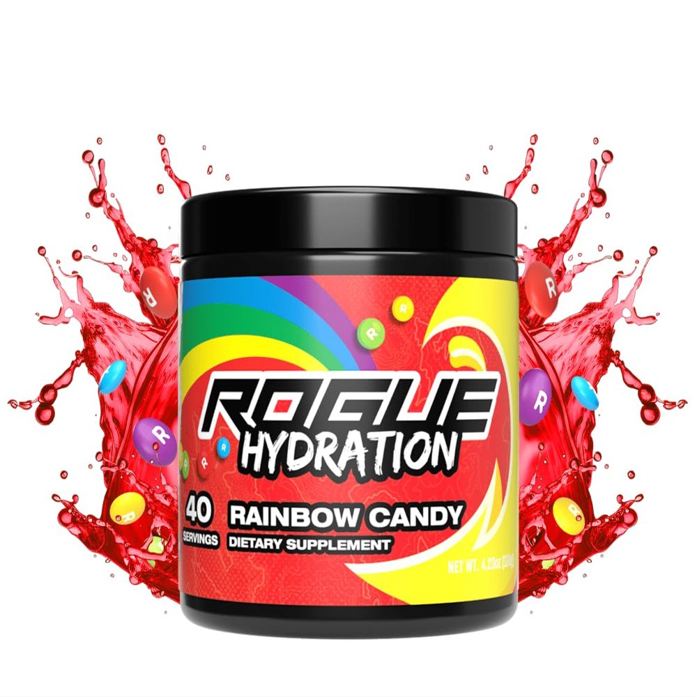 Rogue Hydration Powder for Daily Use & Hydration - Electrolyte Powder with Magnesium, Potassium, Zinc - Hydration Electrolyte Powder - Sugar & Gluten Free (Rainbow Candy - 40 Servings)
