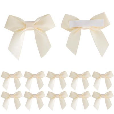 AIMUDI Ivory Satin Ribbon Bows 2" Self Adhesive Satin Bow for Gift Wrapping Premade Bows with Double-Sided Tape for Making Crafts Baby Shower Birthday Party Wedding Decorations, 50 PCs