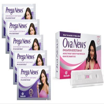 Prega News (5 packs) & Ova News Combo | Easy to Use Test Kits | Accurately Track Ovulation & Detect Pregnancy