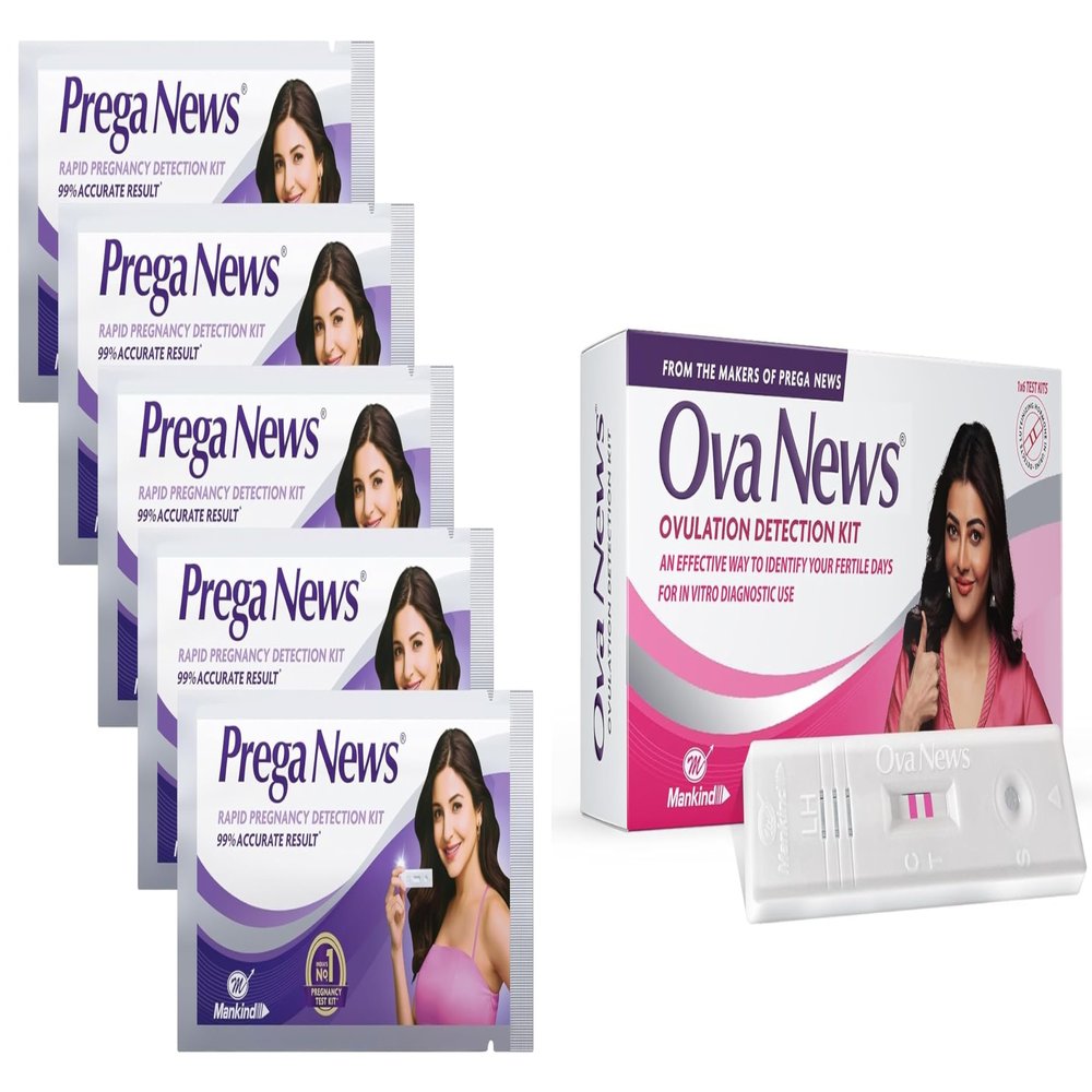 Prega News (5 packs) & Ova News Combo | Easy to Use Test Kits | Accurately Track Ovulation & Detect Pregnancy