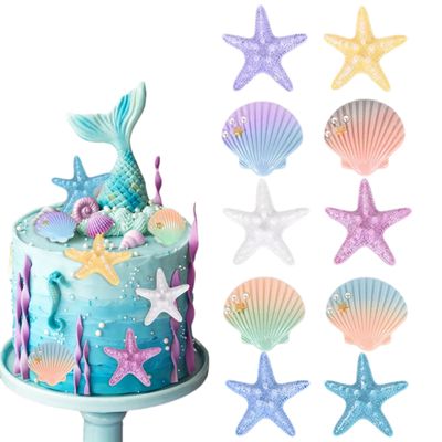 10Pcs Starfish Shell Cake Decorations Resin Beach Theme Cake Topper Under the Sea Ocean Birthday Party Decor DIY Phone Case Craft Jewelry Accessories (A)