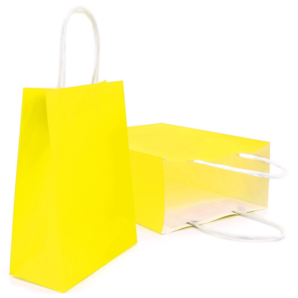 24 Pieces Small Gift Bsgs 8.6 x6.3x3.15" Kraft Paper Party Favor Bags with Handle, Yellow Gift Bags Bulk, Goodie Bags, Retail Bags, Candy Bags for Christmas, Birthday, Wedding, Shopping and Party